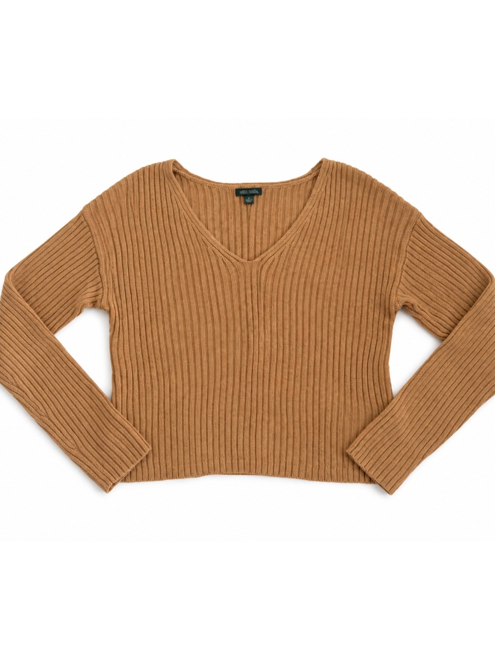 WILD FABLE Ribbed V-Neck Cropped Ribbed Sweater Camel Tan Long Sleeve Size M